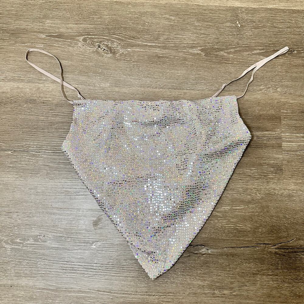 Glitter Handkerchief Top Shirt Sext Club Silver Sparkle Glam Size Small NEW